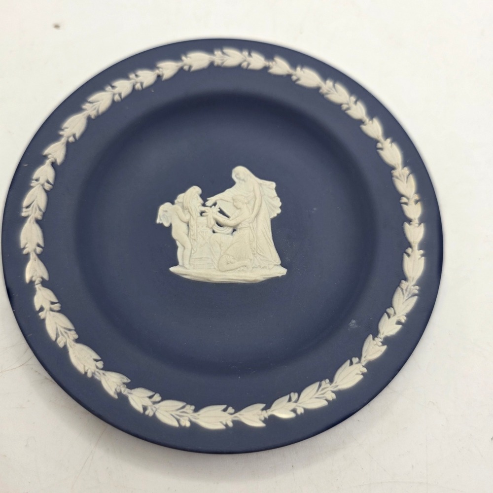Wedgwood Dark Blue Jasperware Classical Scene Pin Dish Made in England